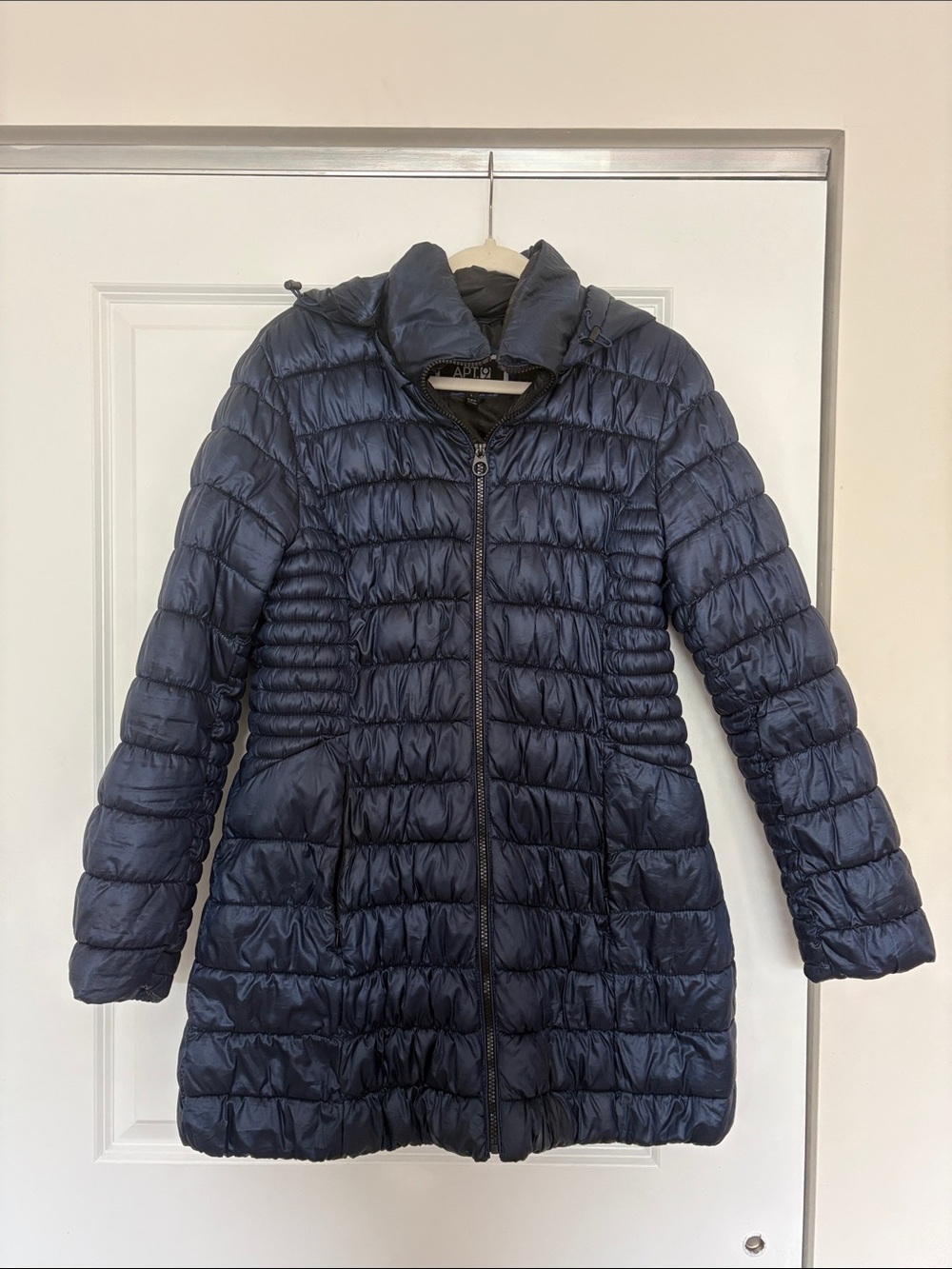 Apt. 9 Navy Quilted Long Puffer Jacket with Hood